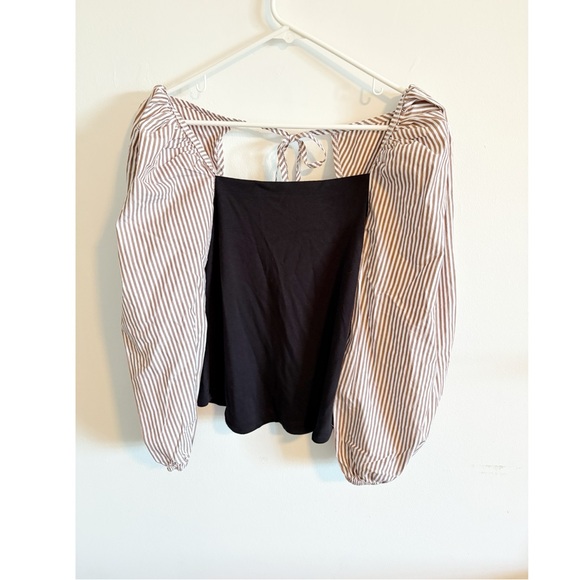 Anthropologie Tops - Anthropologie‎ Black Neutral Striped Mixed Media Top